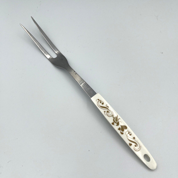 Vintage 70s Stainless MCM Bird Heart Two Prong Meat Fork Serving Fork Retro Wht - Picture 1 of 7